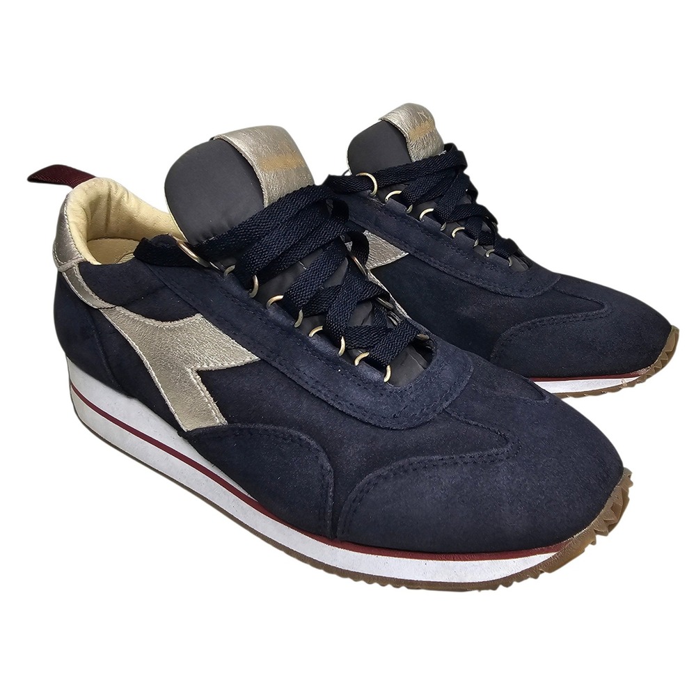 Diadora Heritage Women 8.5 Navy Gold Suede Low Top Sneakers Athletic Shoes